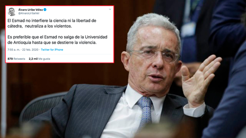 Uribe propone que el Esmad permanezca en la U. de Antioquia hasta que se “destierre la violencia”