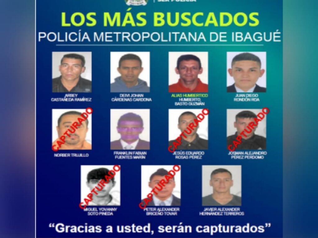 Capturaron a cinco de los delincuentes más buscados de Ibagué