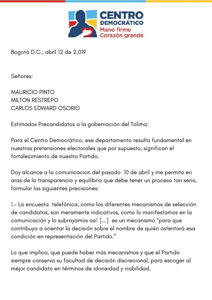 Candidato del CD a la Gobernación será el que diga Uribe… y no la encuesta Candidato del CD a la Gobernación será el que diga Uribe… y no la encuesta