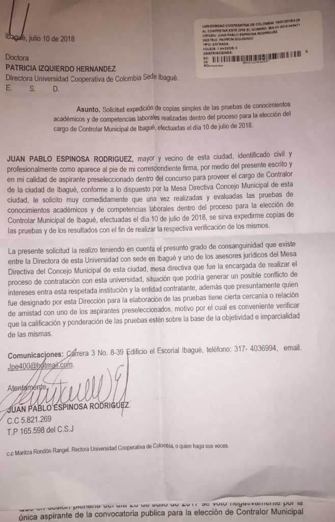 Elección del Contralor Municipal podría enredarse por presunto conflicto de intereses