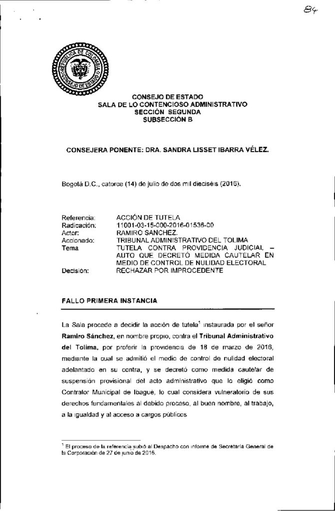 Niegan acción de tutela al suspendido Contralor de Ibagué Niegan acción de tutela al suspendido Contralor de Ibagué