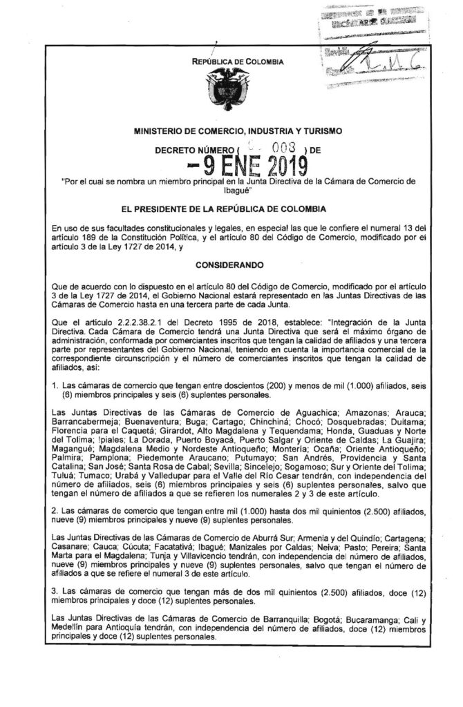 Duque nombra a gerente de Ecos del Combeima como miembro de la Junta Directiva de la CCI Duque nombra a gerente de Ecos del Combeima como miembro de la Junta Directiva de la CCI