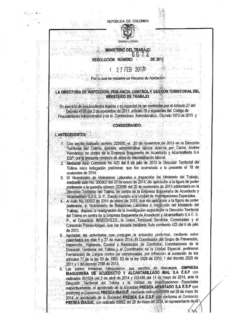 Mintrabajo ratifica millonaria sanción en contra del Ibal por intermediación laboral Mintrabajo ratifica millonaria sanción en contra del Ibal por intermediación laboral