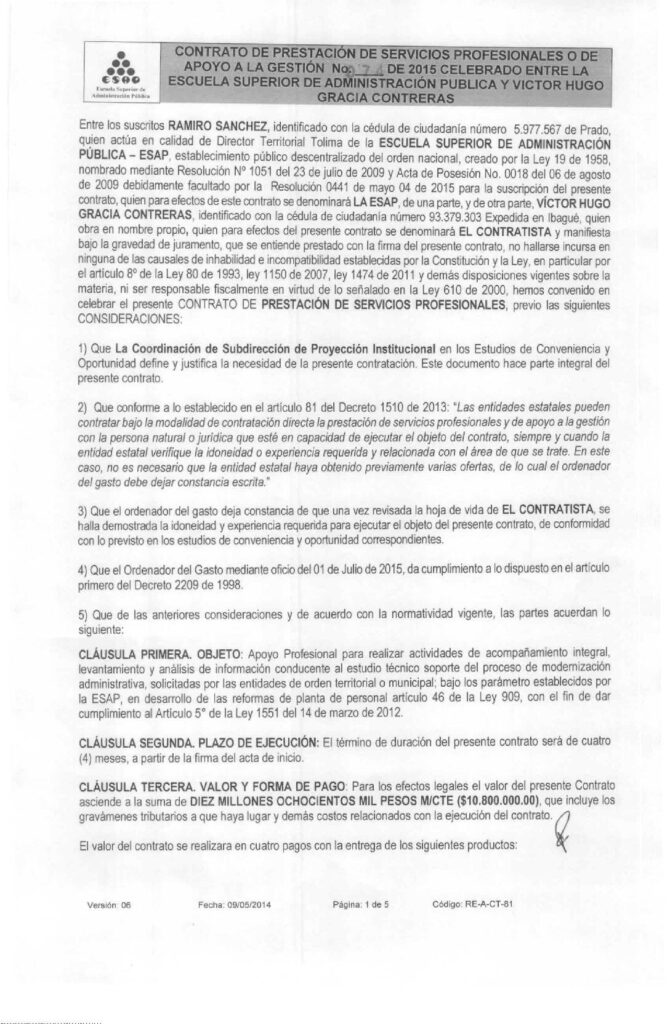 El contrato oculto que probaría pago de favores entre concejal y Contralor de Ibagué El contrato oculto que probaría pago de favores entre concejal y Contralor de Ibagué