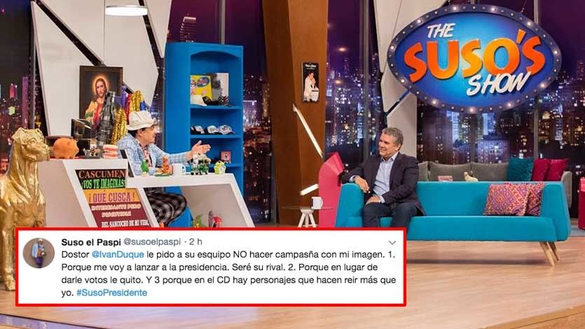 Suso el Paspi le pide a Iván Duque que no lo use para hacer campaña Suso el Paspi le pide a Iván Duque que no lo use para hacer campaña