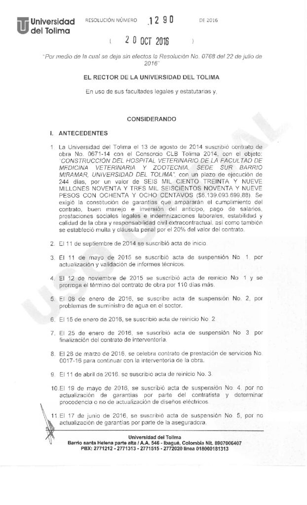 Liquidación del contrato del Hospital Veterinario de la UT quedó mal hecha Liquidación del contrato del Hospital Veterinario de la UT quedó mal hecha
