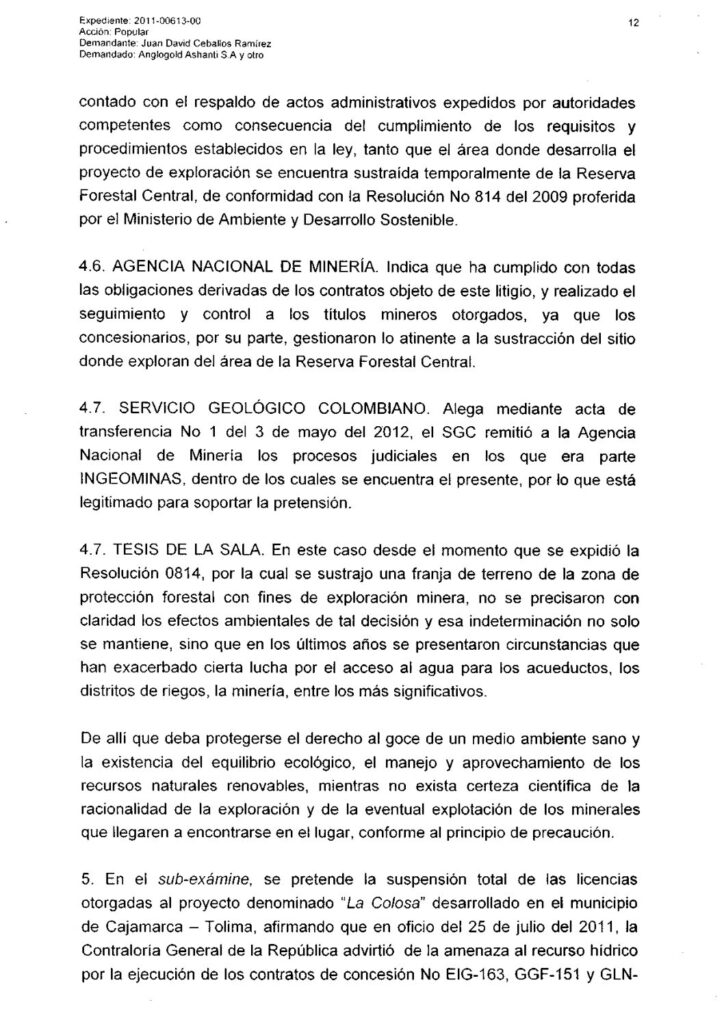 Si AngloGold no presenta estudio ambiental se suspende proyecto La Colosa Si AngloGold no presenta estudio ambiental se suspende proyecto La Colosa