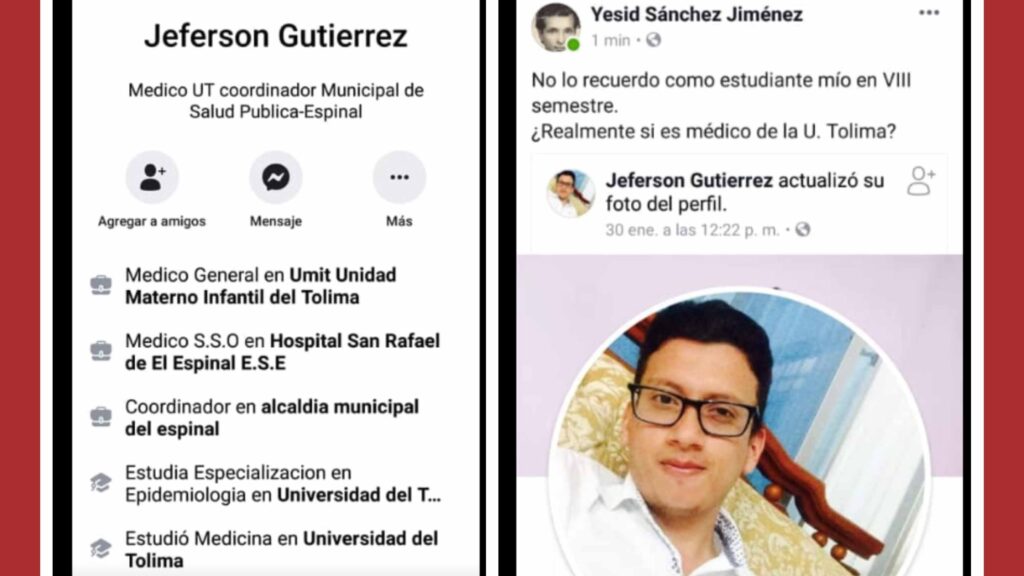 Falso perfil de una persona que parece ser médico generó preocupación en El Espinal Falso perfil de una persona que parece ser médico generó preocupación en El Espinal