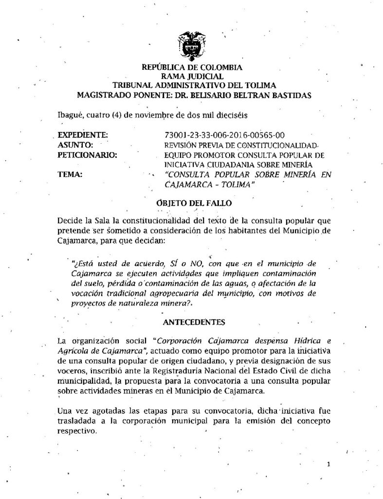 Vea el fallo que avaló la consulta minera de Cajamarca Vea el fallo que avaló la consulta minera de Cajamarca
