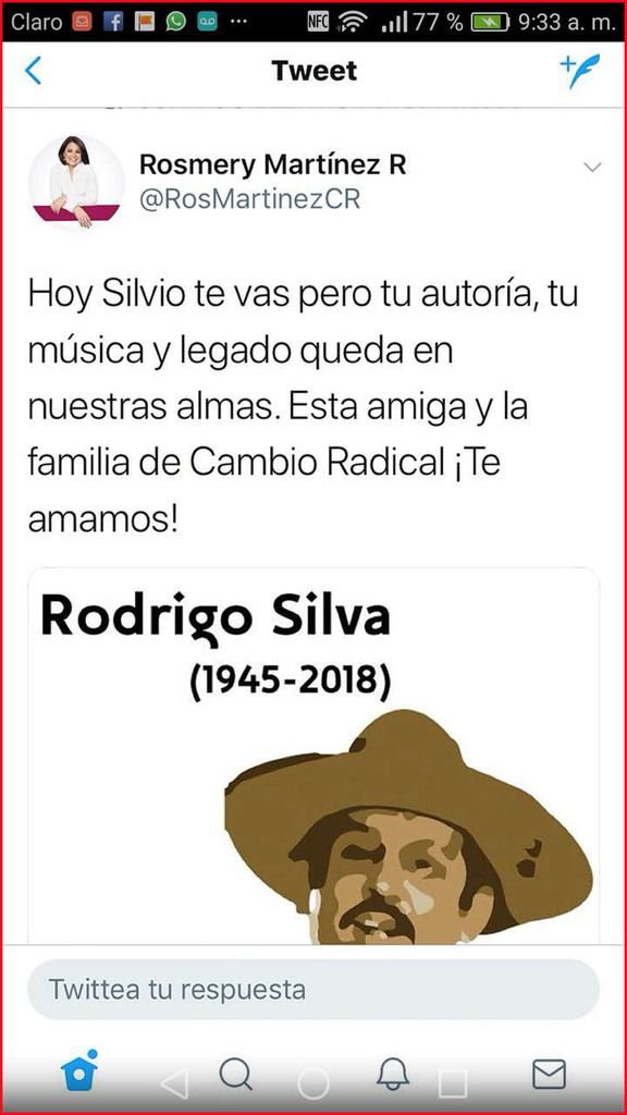 Rosmery se disculpa por escribir «Silvio» en un tuit en el que lamentaba la muerte de Rodrigo Silva Rosmery se disculpa por escribir «Silvio» en un tuit en el que lamentaba la muerte de Rodrigo Silva