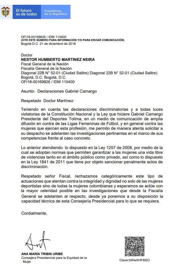 Gobierno pide a la Fiscalía que investigue a Camargo por declaraciones homofóbicas Gobierno pide a la Fiscalía que investigue a Camargo por declaraciones homofóbicas