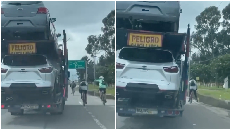 El colmo: vehículo de carga intimidó a ciclistas que le pedían espacio en la vía y por poco los atropella El colmo: vehículo de carga intimidó a ciclistas que le pedían espacio en la vía y por poco los atropella