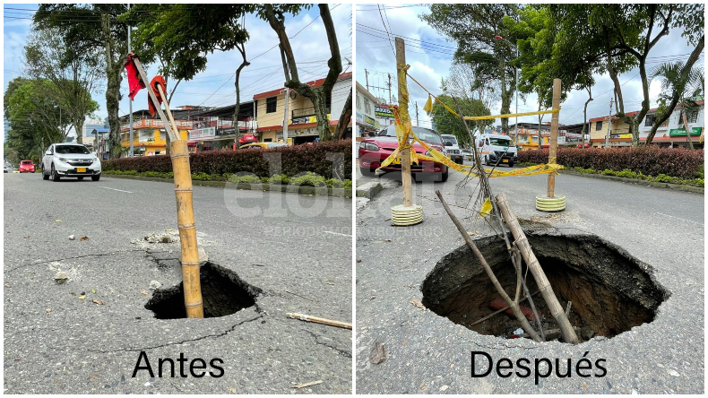 Aumentó el tamaño del ‘cráter’ que pone en riesgo a los usuarios de la avenida Guabinal en Ibagué Aumentó el tamaño del ‘cráter’ que pone en riesgo a los usuarios de la avenida Guabinal en Ibagué
