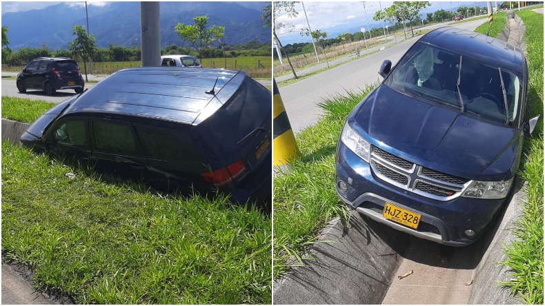 Camioneta Dodge quedó atrapada en una cuneta de la vía al Aeropuerto Perales Camioneta Dodge quedó atrapada en una cuneta de la vía al Aeropuerto Perales