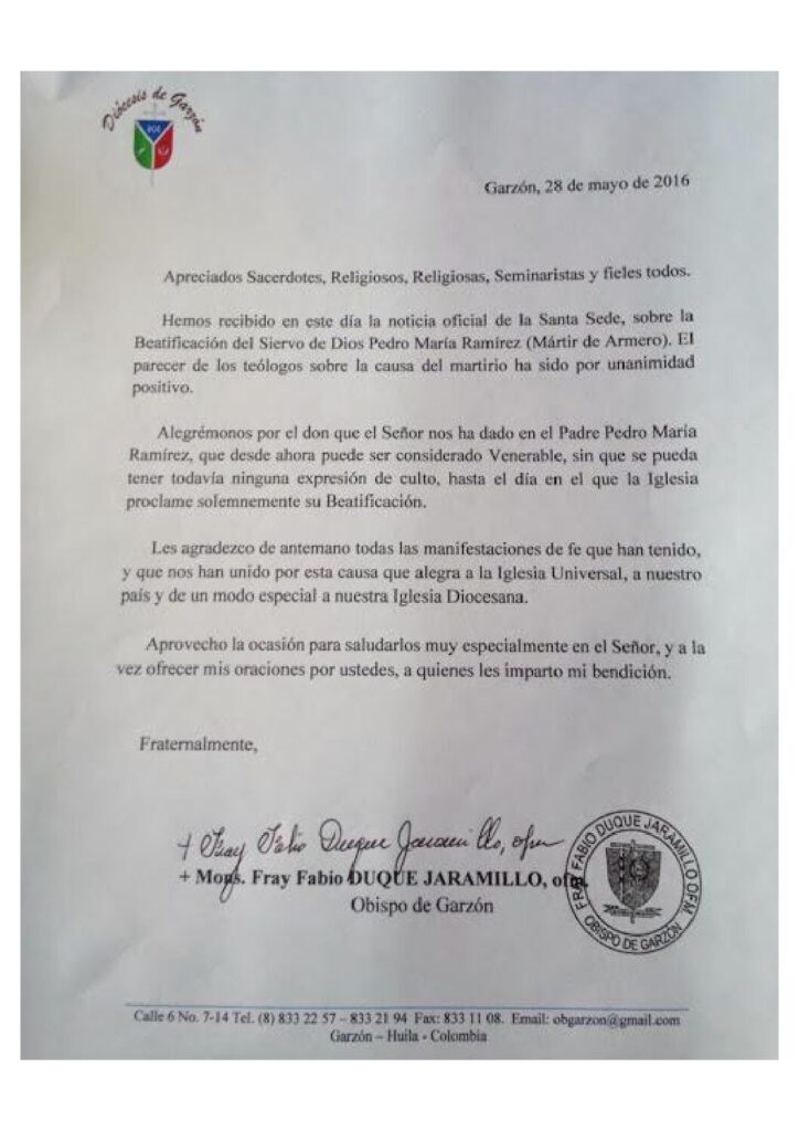 Declararán beato al sacerdote que habría lanzado maldición a Armero Declararán beato al sacerdote que habría lanzado maldición a Armero