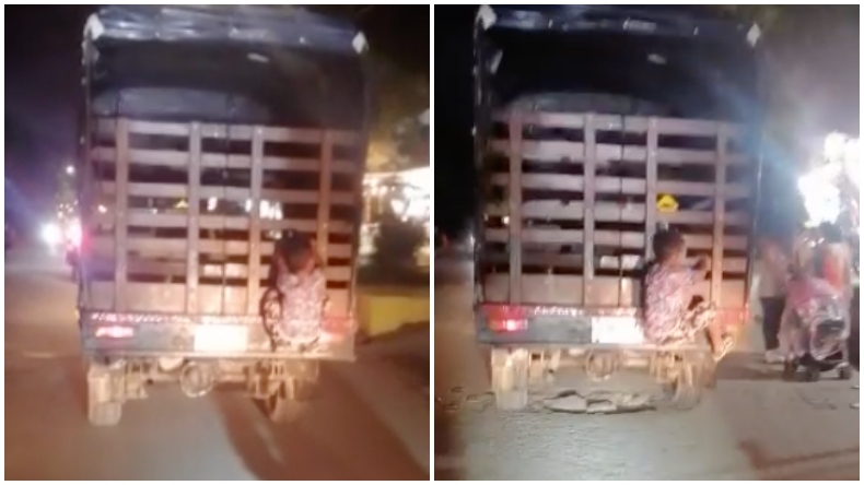 Denuncian que menor de edad iba colgado de la parte de atrás un camión en El Salado Denuncian que menor de edad iba colgado de la parte de atrás un camión en El Salado