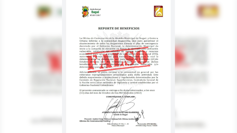 Alcaldía hace un llamado a no creer en falso comunicado que ofrece supuestas ayudas a población vulnerable Alcaldía hace un llamado a no creer en falso comunicado que ofrece supuestas ayudas a población vulnerable