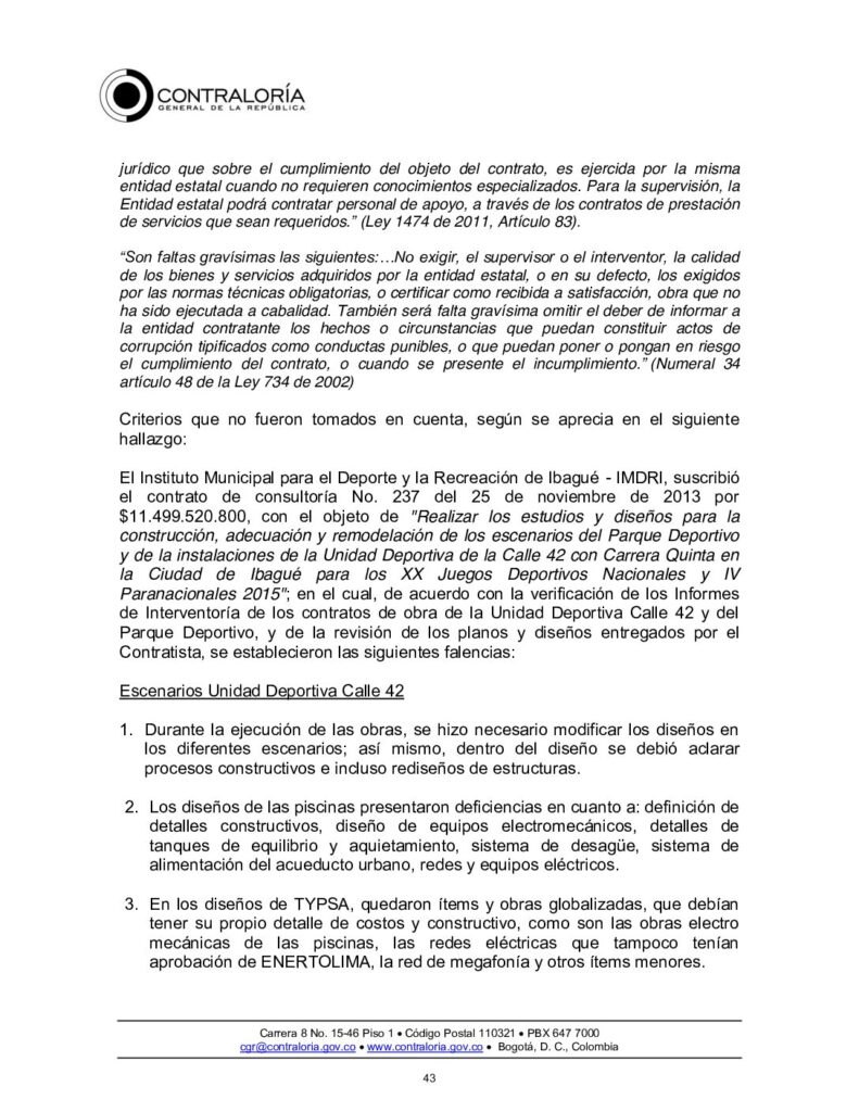 Se conocen nuevos detalles del «conejo» de Typsa a Ibagué, según la Contraloría Se conocen nuevos detalles del «conejo» de Typsa a Ibagué, según la Contraloría