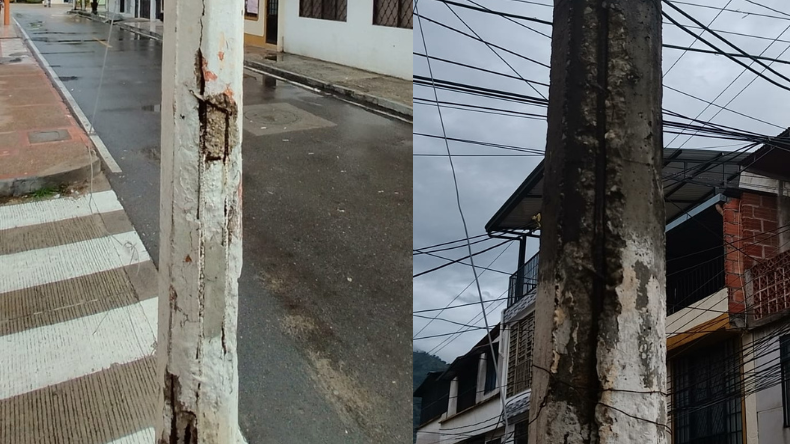 Poste a punto de caerse pone en riesgo a la comunidad de un barrio de Ibagué Poste a punto de caerse pone en riesgo a la comunidad de un barrio de Ibagué