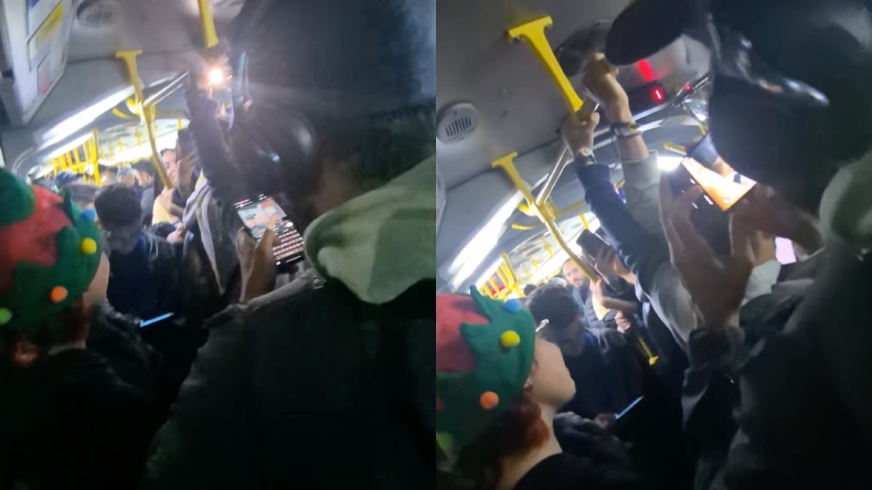 Usuarios de Transmilenio en Bogotá hicieron la novena en plena hora ‘pico’ Usuarios de Transmilenio en Bogotá hicieron la novena en plena hora ‘pico’