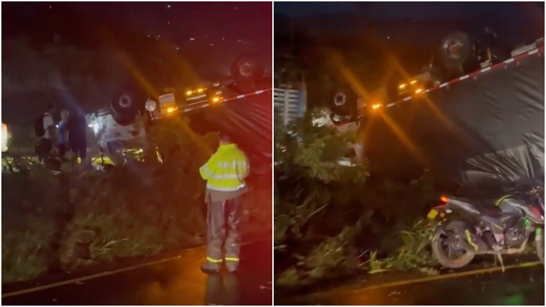 Camión terminó volcado en la variante de Ibagué Camión terminó volcado en la variante de Ibagué